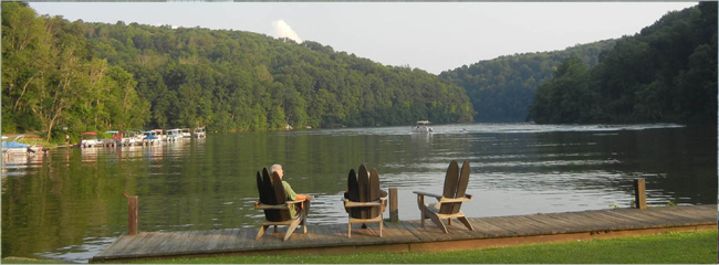 chairs on the dock relax by the lake at Austin Lake Park in Ohio