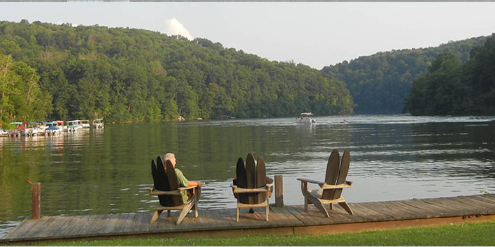 chairs on the dock relax by the lake at Austin Lake Park in Ohio