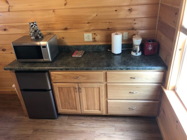 kitchenette at rocky raccoon cabin