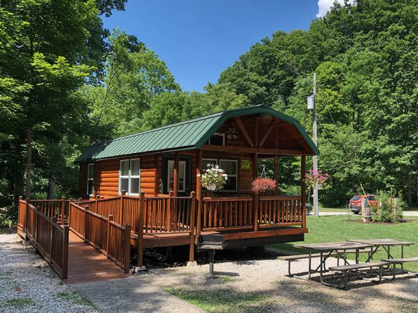 exterior of great blue cabin