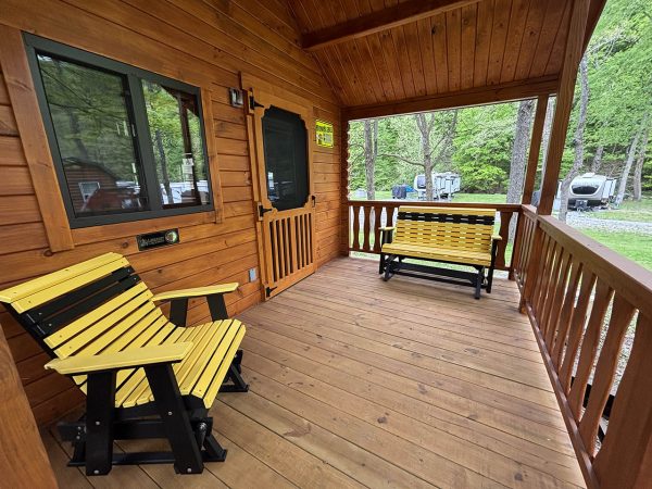 Covered porch in the Bumblebee Cabin at Austin Lake Park in OH